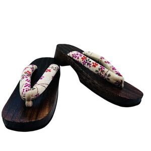 Japanese Geta Traditional Wood Heel Slip On Sandals Shoes Women's Size 8